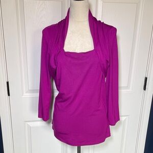 Lafayette 148 New York Fuchsia Drape/Square Neck Top Size Large